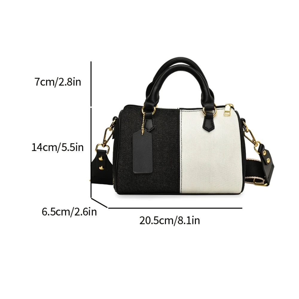 Retro large strap denim shoulder handbag