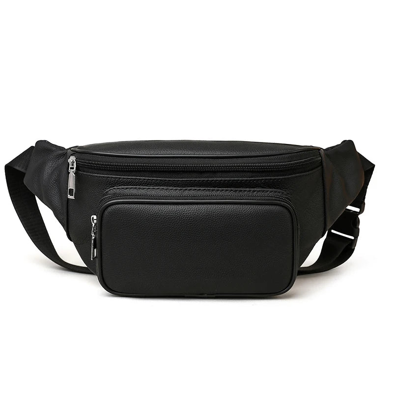Large capacity leather bum bag for men