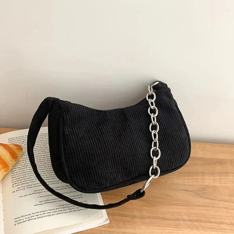 Soft corduroy handbag with single strap