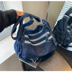 Multi-pockets denim shoulder bag for women