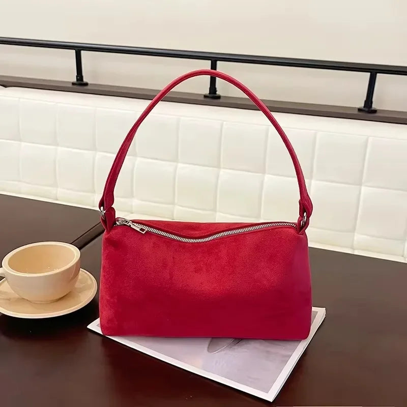 Structured suede shoulder bag