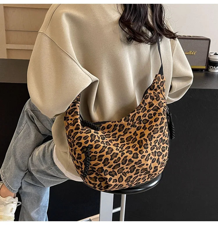 Leopard print corduroy crossbody handbag