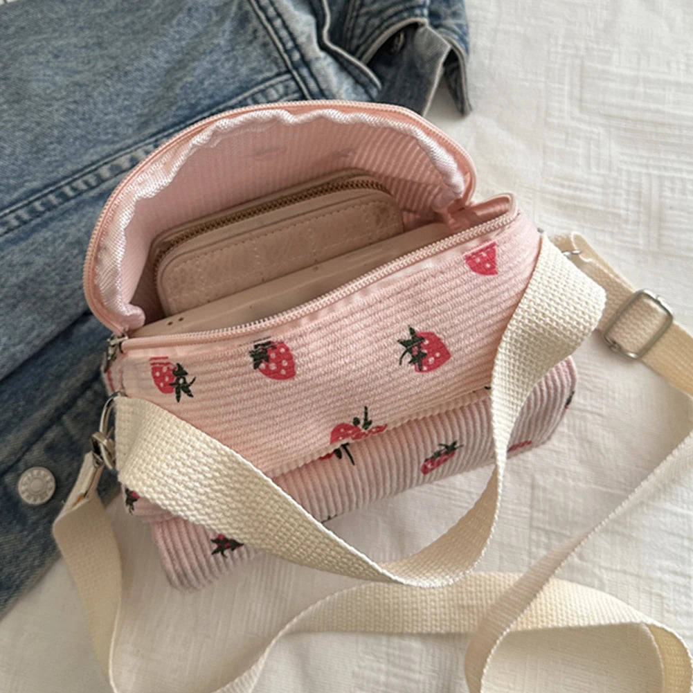 Stawberry corduroy handbag with top handle