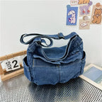 Denim top-handle handbag