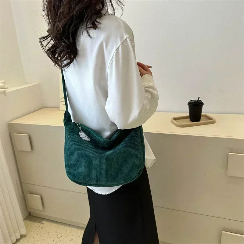 Corduroy handbag with adjustable shoulder strap