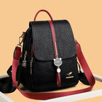 Contrast-strap leather backpack