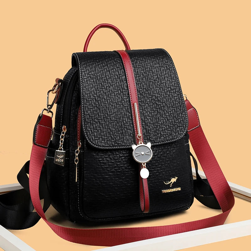 Contrast-strap leather backpack