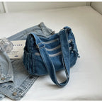 Multi-pockets denim shoulder bag for women