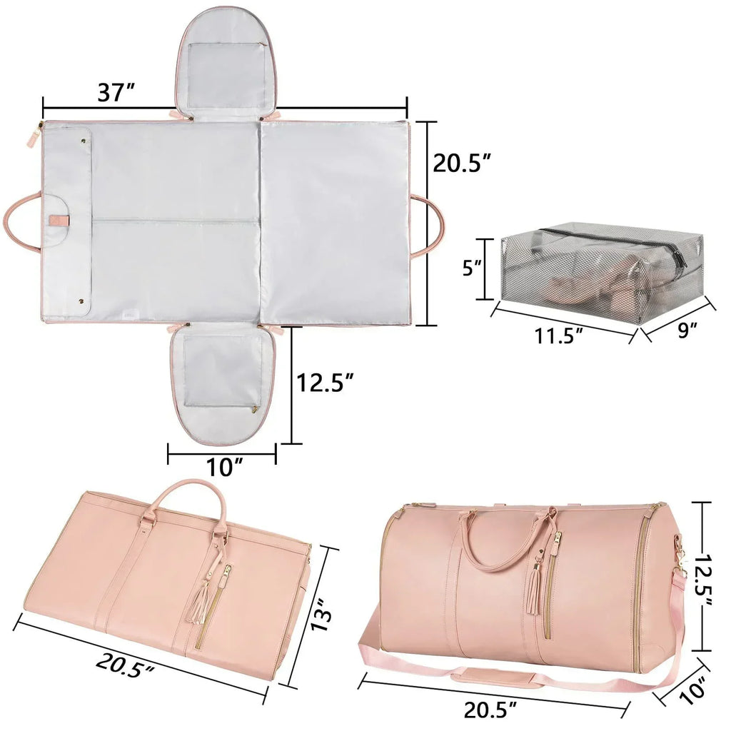 Foldable women's travel leather duffle bag