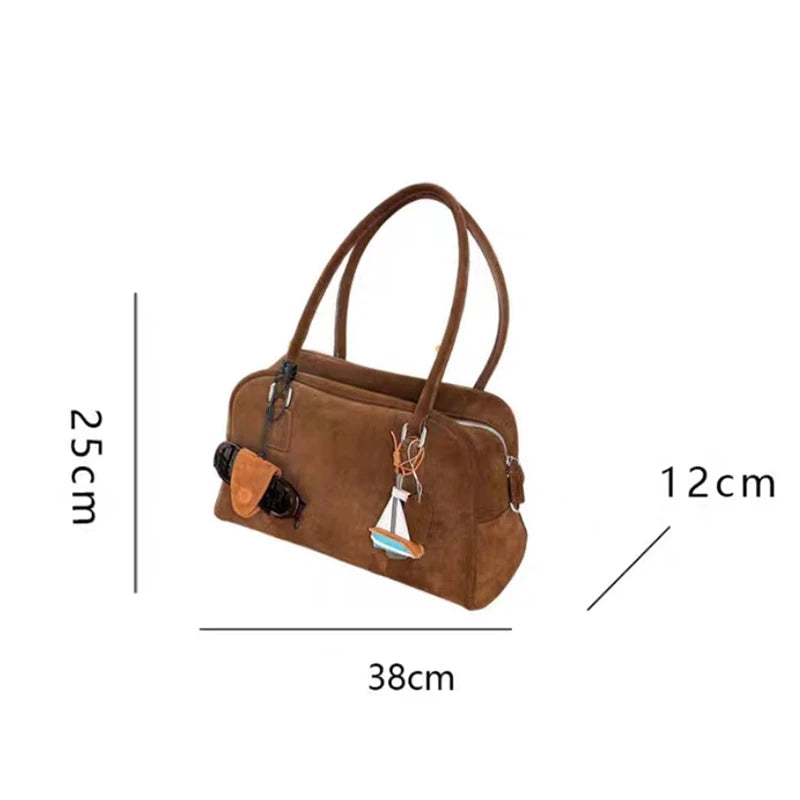 Large suede shoulder bag