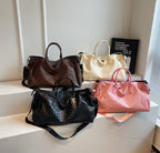 Zip-top leather overnight duffle bag