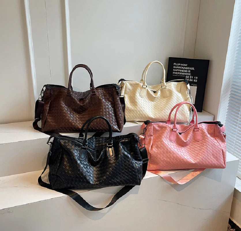 Zip-top leather overnight duffle bag