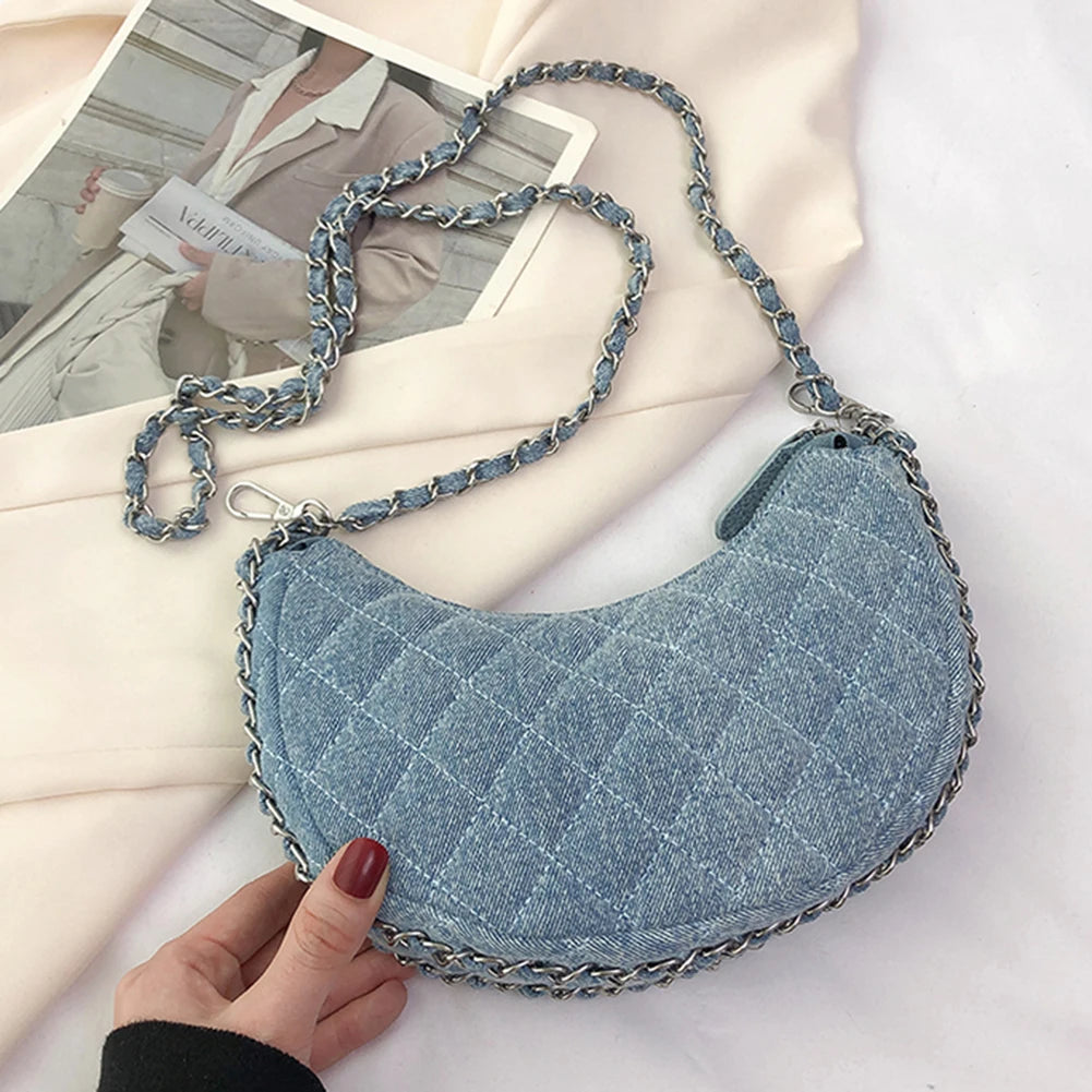 Quilted denim handbag