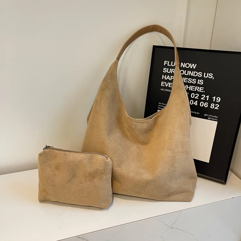Chic suede slouch shoulder bag