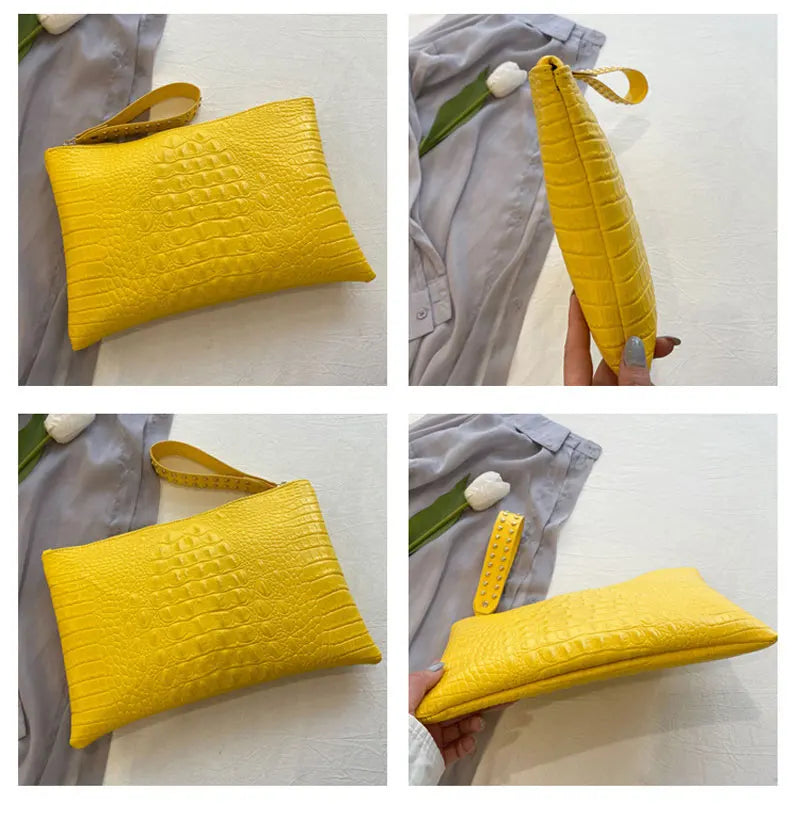 Crocodile texture leather clutch bag