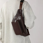 Large capacity leather bum bag for men