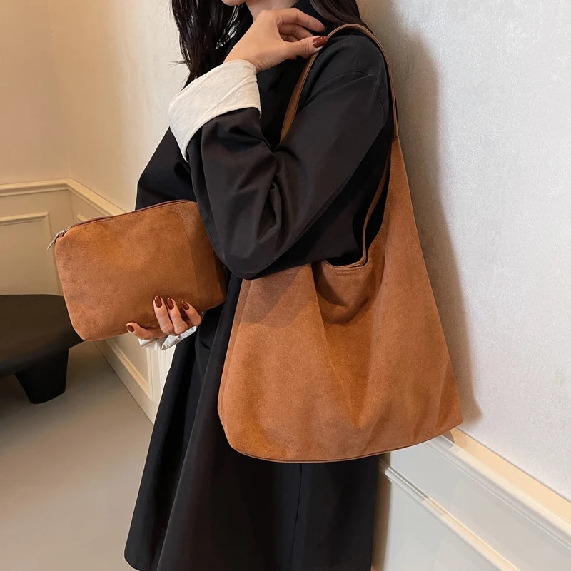 Chic suede slouch shoulder bag