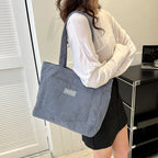 Large capacity corduroy shoulder tote bag