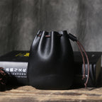Retro leather pouch with drawstring