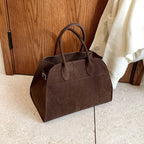 Suede handbag with double handle