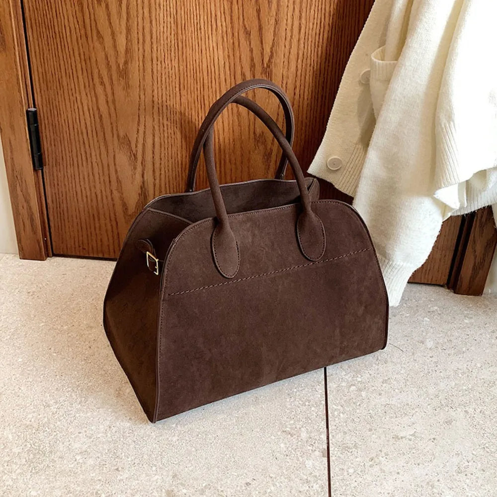 Suede handbag with double handle