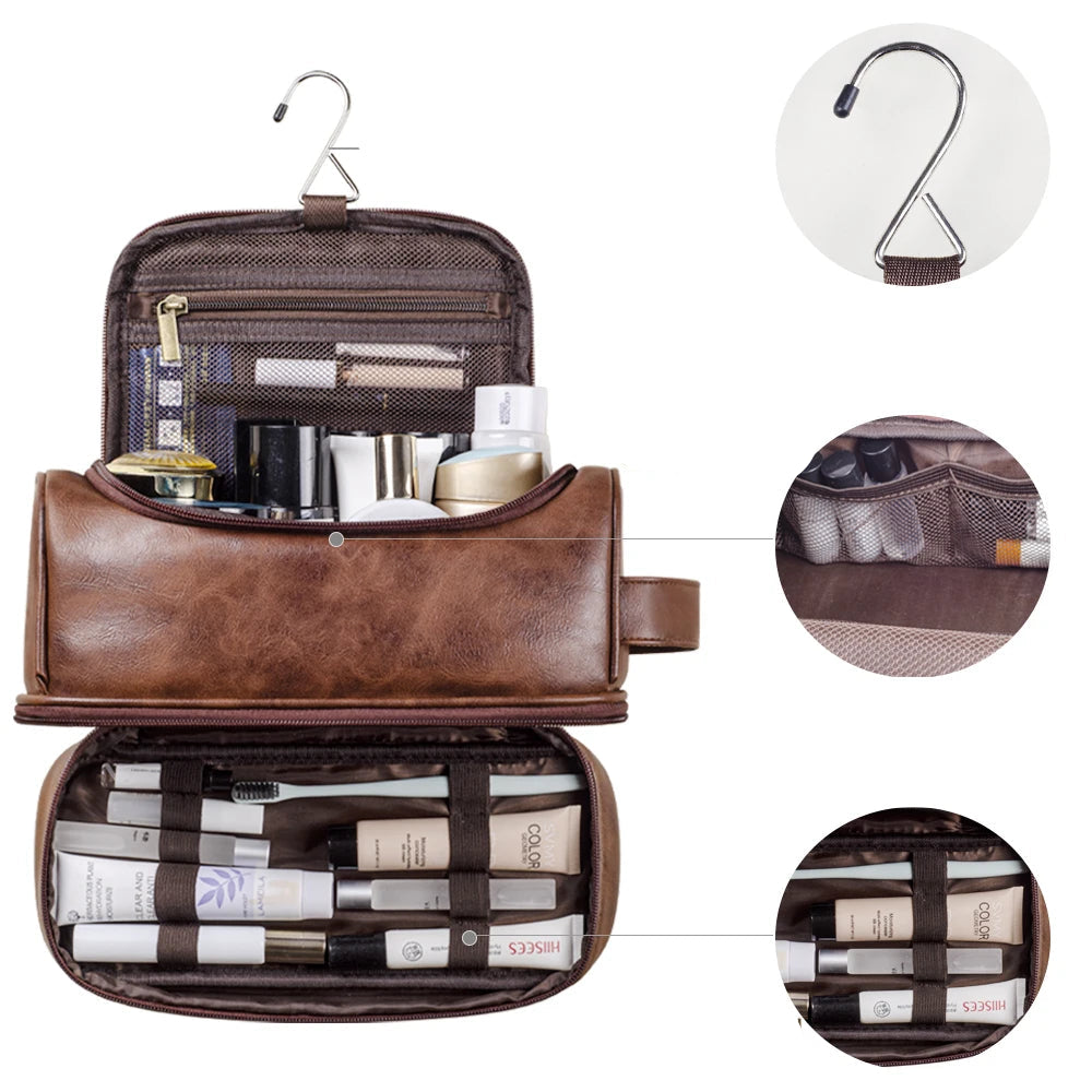 Classic leather toiletry bag for men