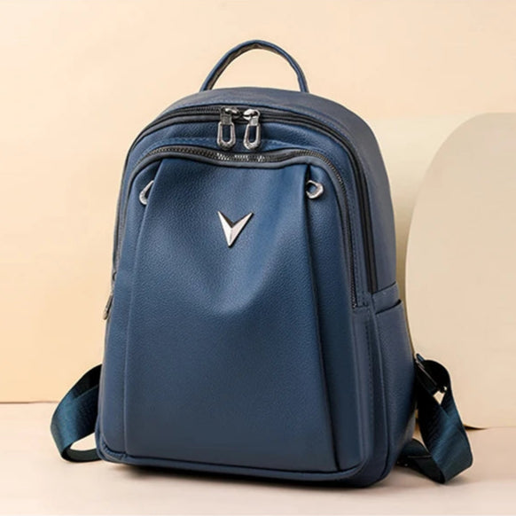 Smooth leather backpack with top handle