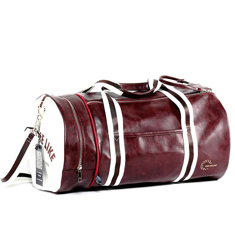Two-tone leather overnight duffle bag
