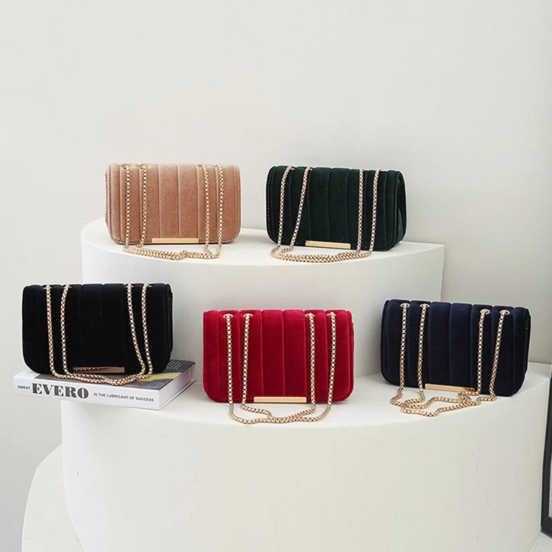 Luxury corduroy handbag with gold chain strap