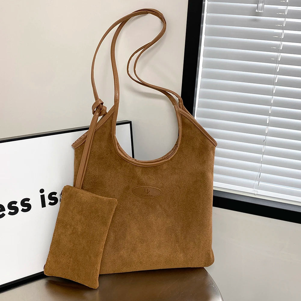 Foldable suede tote for shopping