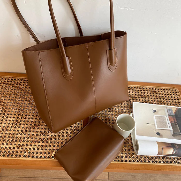 Functional leather tote bag