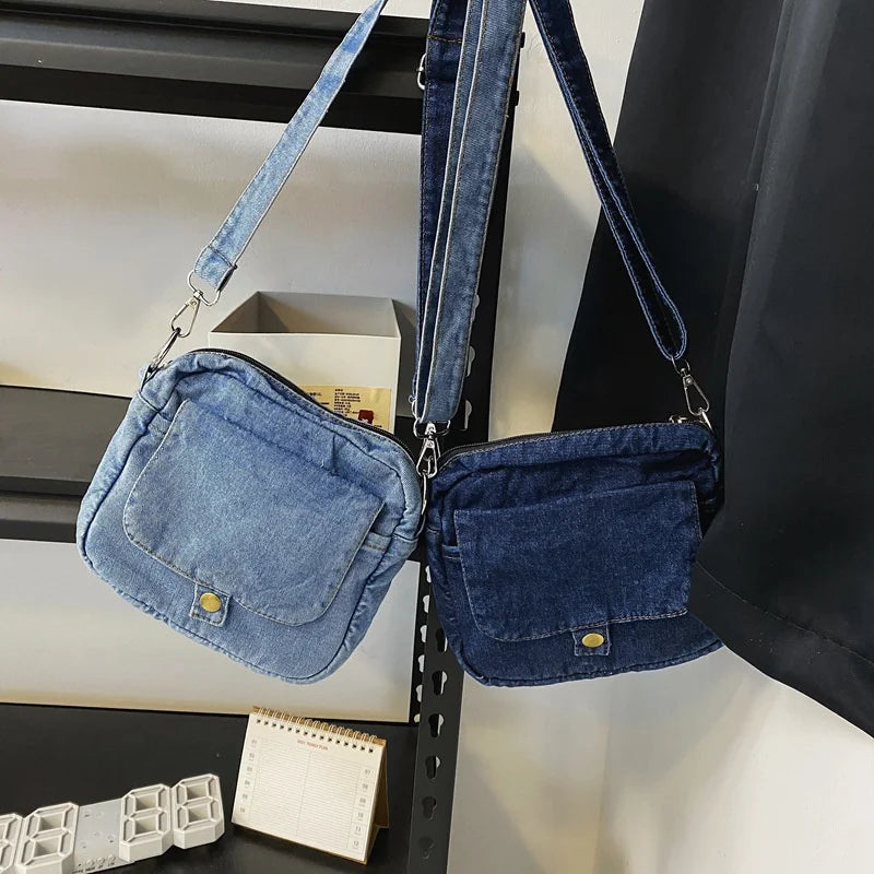 Soft denim crossbody handbag