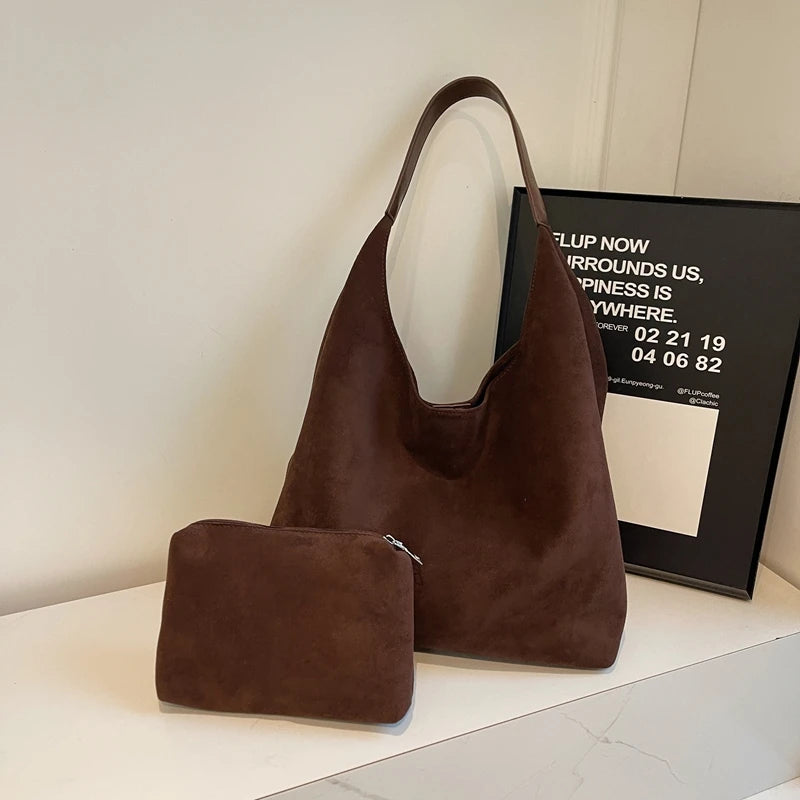Chic suede slouch shoulder bag