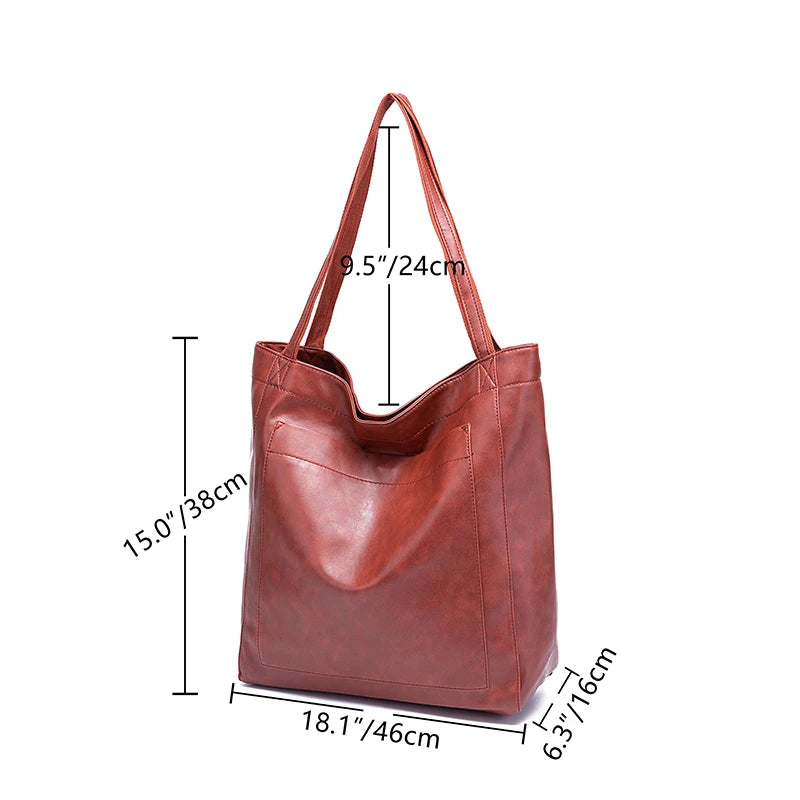 Large capacity leather tote bag with pocket