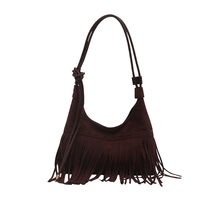 Fashion suede shoulder bag with curved shape