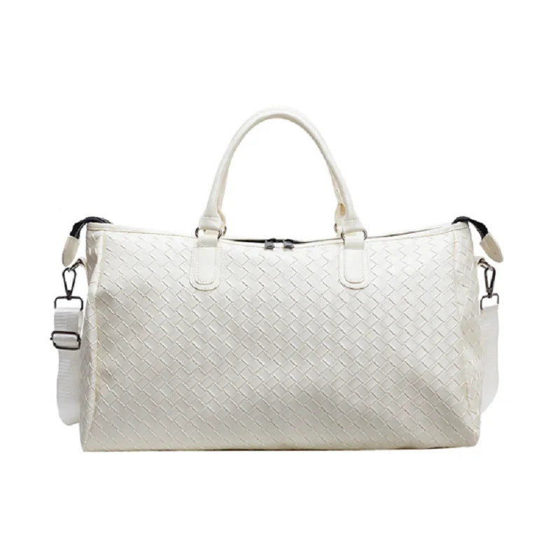 Zip-top leather overnight duffle bag