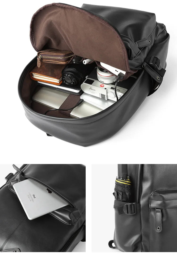 Soft leather backpack for men