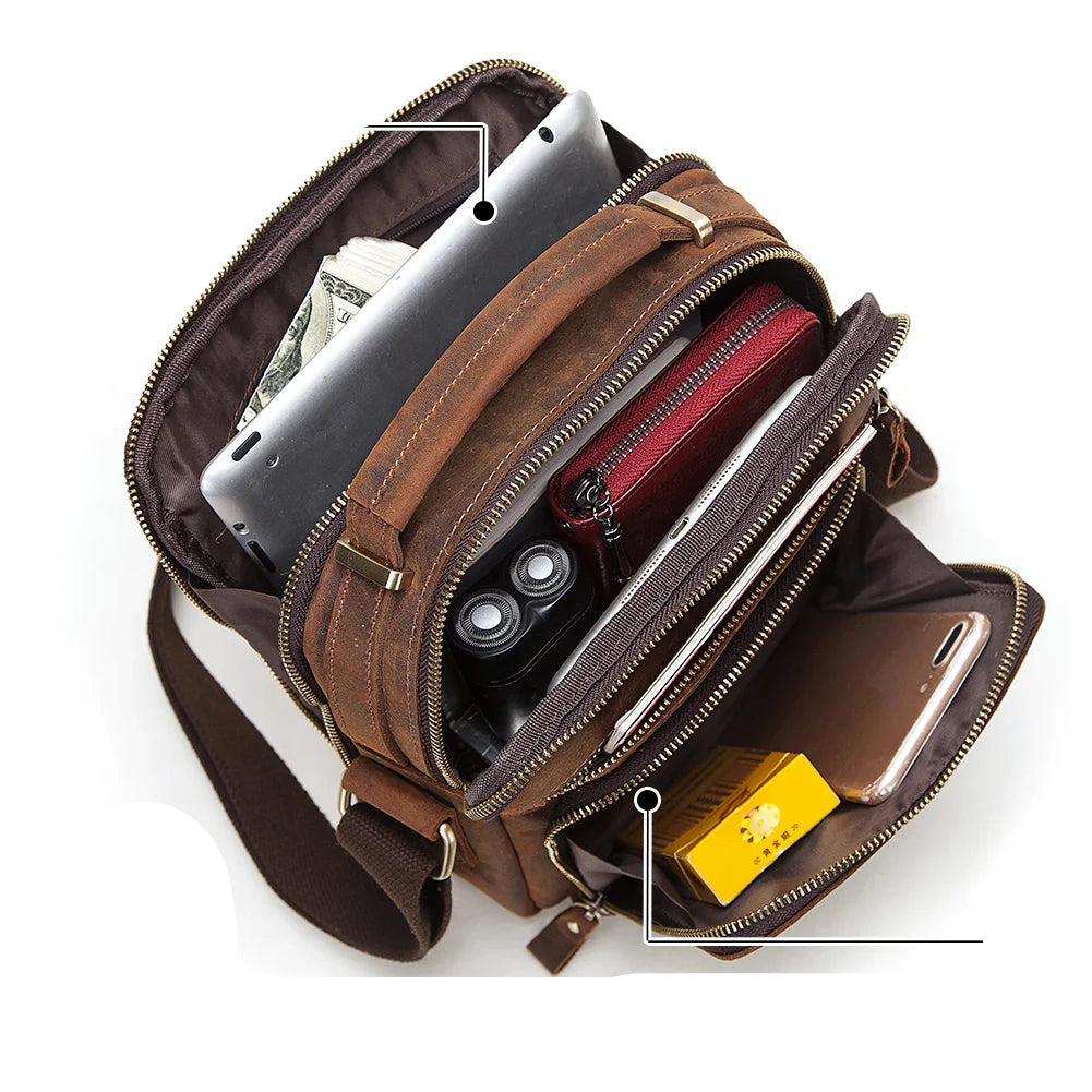 Compact leather crossbody satchel
