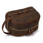 Leather cosmetic and toiletry bag