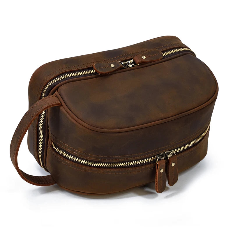 Leather cosmetic and toiletry bag