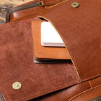 Tall leather rucksack with top flap
