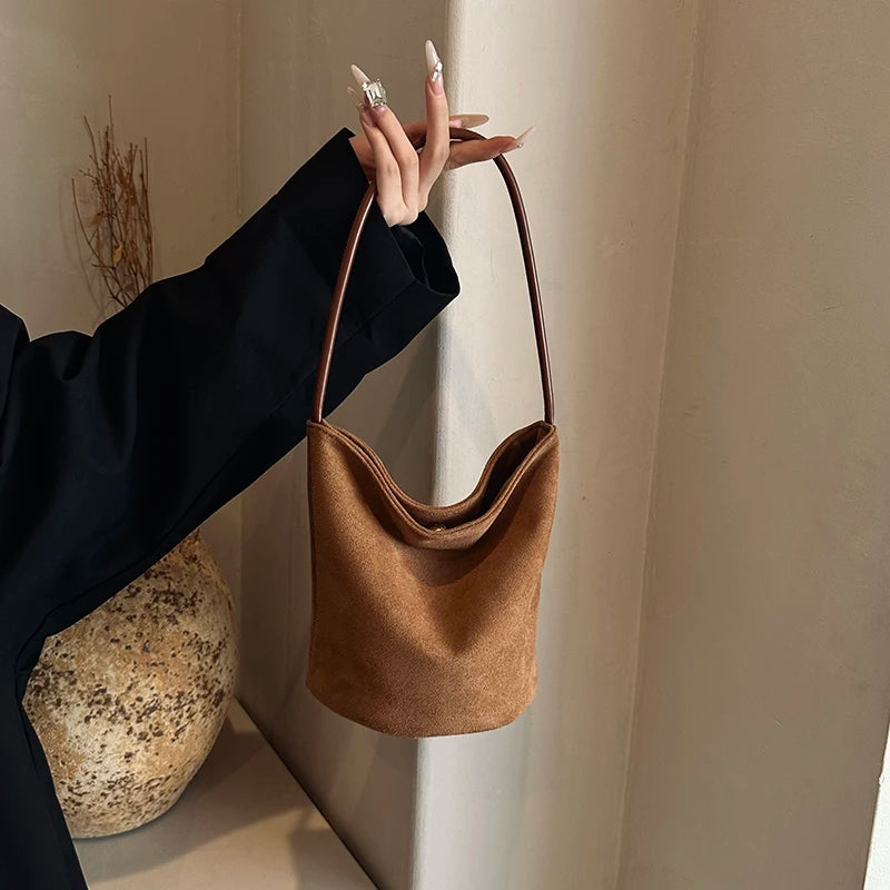 Bucket suede slouch bag