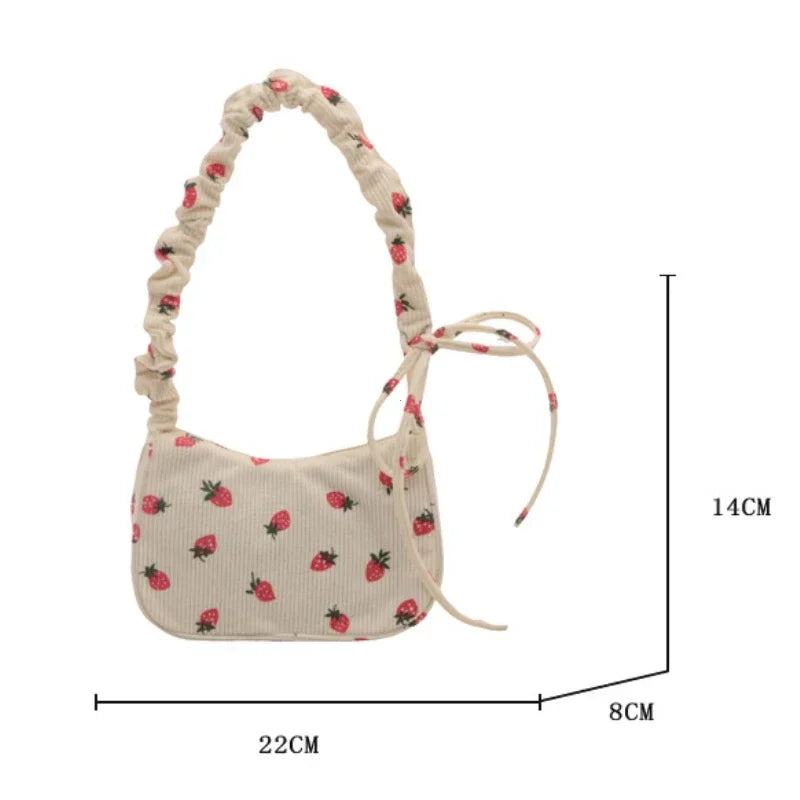 corduroy handbag with strawberry print