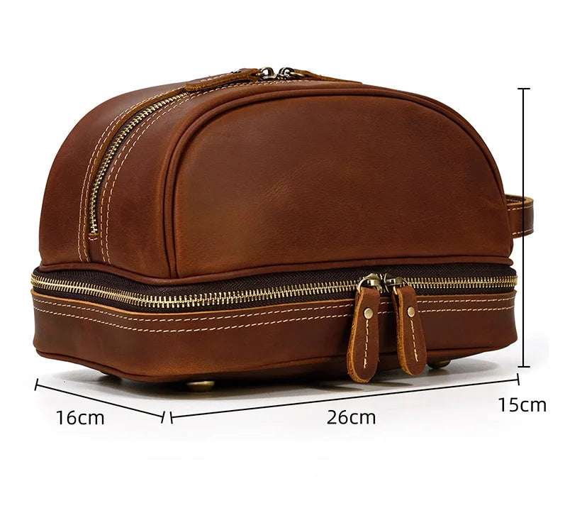 Leather cosmetic and toiletry bag