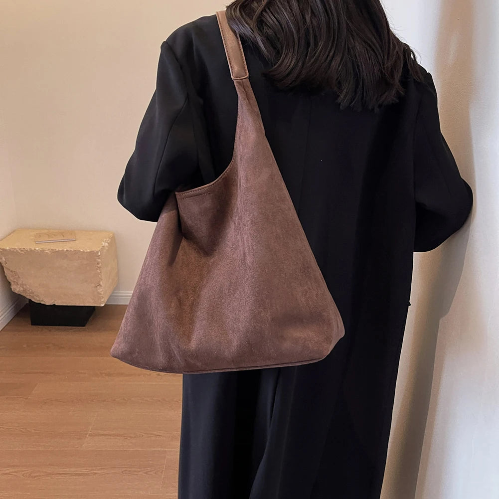 Minimalist suede shoulder slouch bag