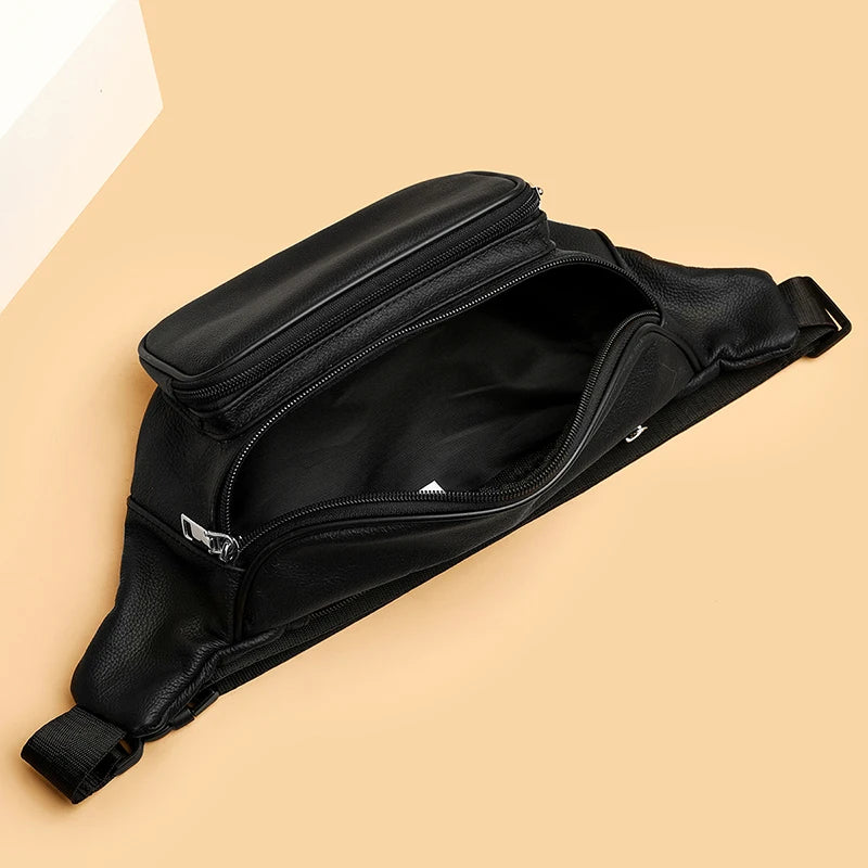 Large capacity leather bum bag for men