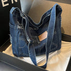 Distressed denim tote bag