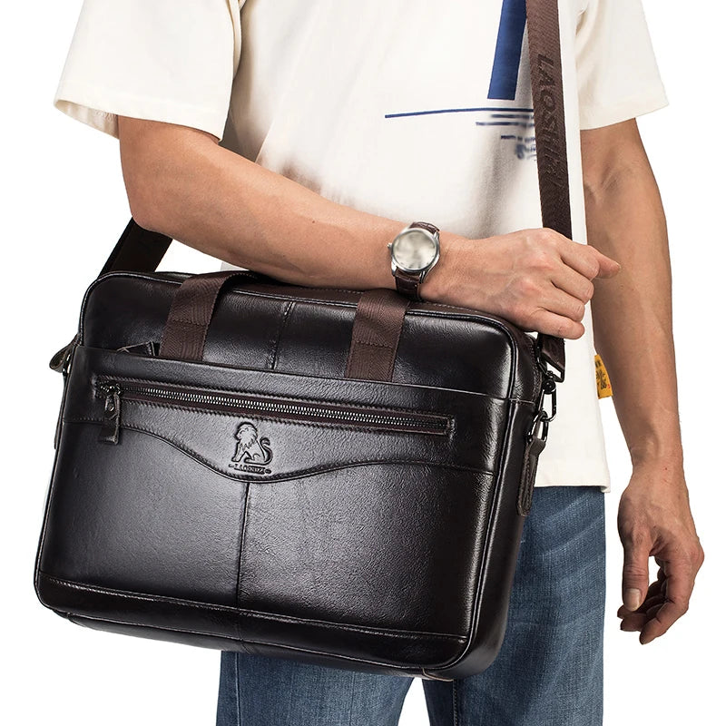 Men's structured leather laptop case
