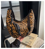 Leopard print corduroy crossbody handbag