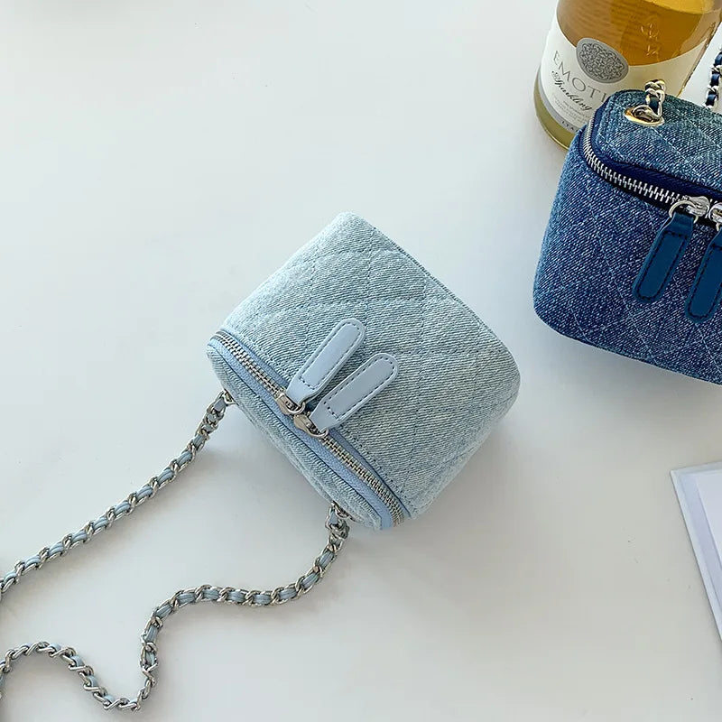 Retro chain strap denim shoulder handbag